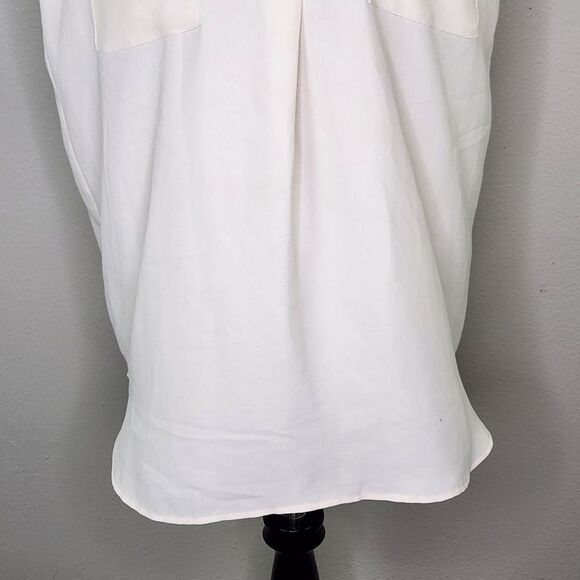 Ann Taylor White Collared V NECK Sleeveless Tunic Blouse Size Large - Picture 3 of 9